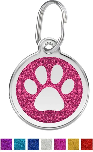 Red Dingo Glitter Paw Print Stainless Steel Personalized Dog & Cat ID Tag, Pink, Small slide 1 of 6