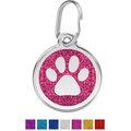Red Dingo Glitter Paw Print Stainless Steel Personalized Dog & Cat ID Tag, Pink, Small