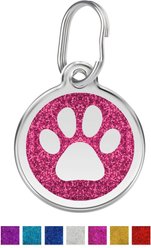 Red Dingo Glitter Paw Print Stainless Steel Personalized Dog & Cat ID Tag, Pink, Medium