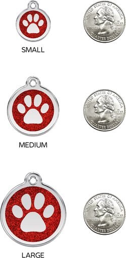 Red Dingo Glitter Paw Print Stainless Steel Personalized Dog & Cat ID Tag, Pink, Medium