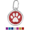 Red Dingo Glitter Paw Print Stainless Steel Personalized Dog & Cat ID Tag, Red, Medium