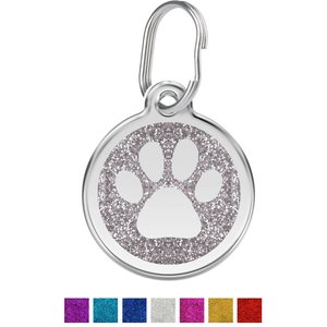 Glitter Paw Print Pet ID Tags in Stainless Steel