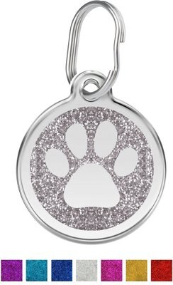 Red Dingo Glitter Paw Print Stainless Steel Personalized Dog & Cat ID Tag, slide 1 of 1