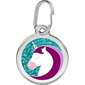Red Dingo Glitter Unicorn Stainless Steel Personalized Dog & Cat ID Tag, Large