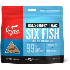 ORIJEN Six Fish Grain-Free Freeze-Dried Cat Treats, 1.25-oz bag