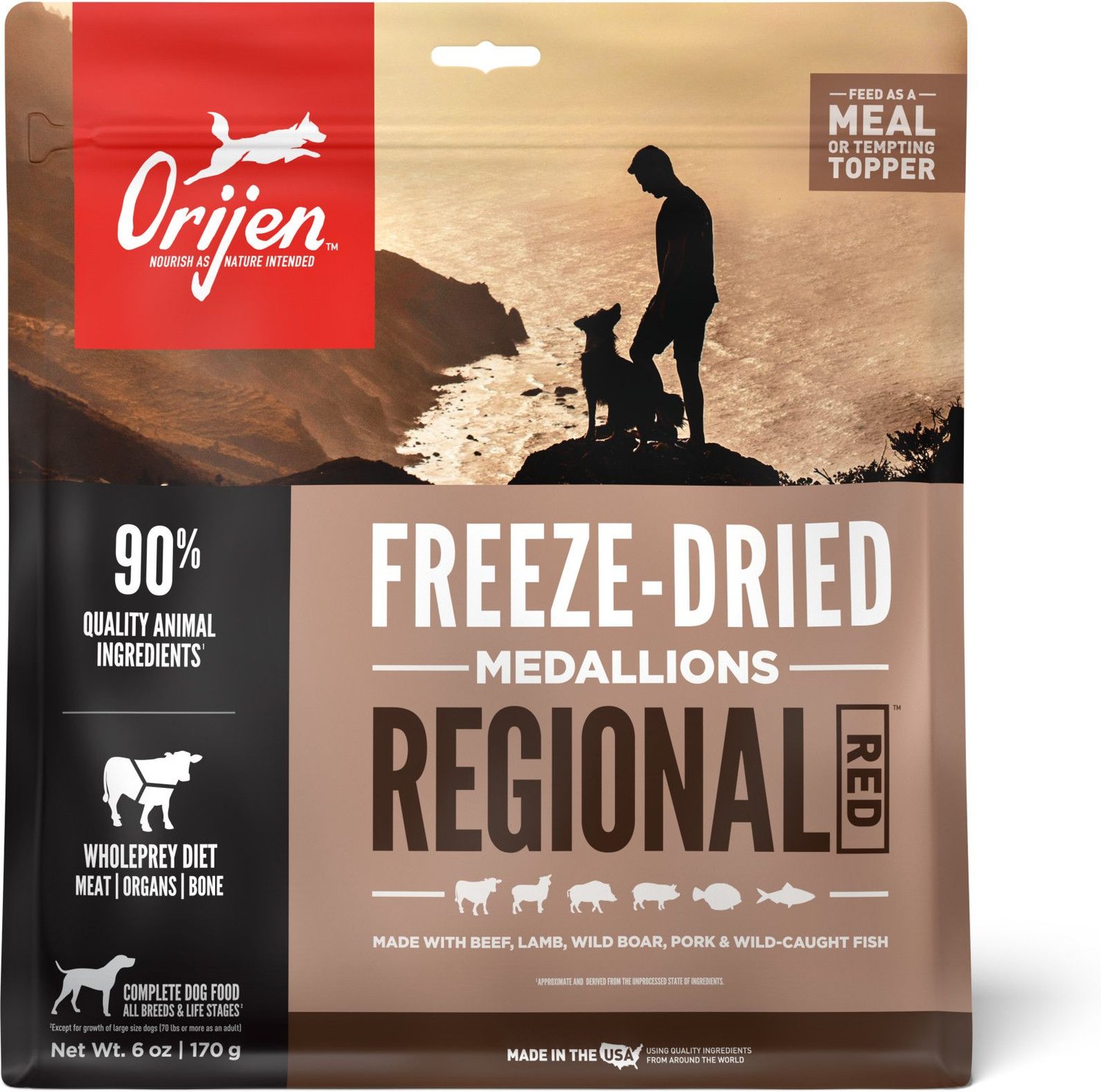 ORIJEN Regional Red Grain-Free Freeze-Dried Dog Food & Topper, bag - Chewy.com