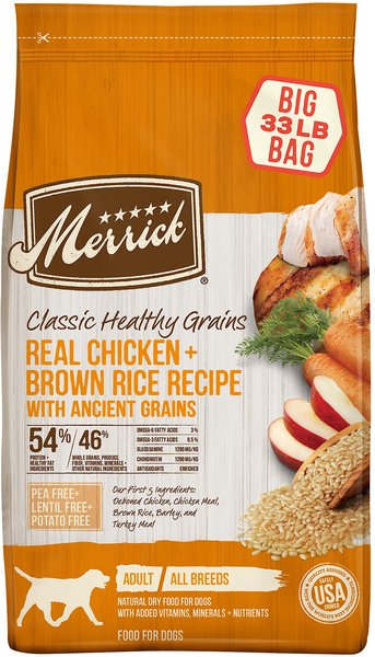 Merrick Classic Healthy Grains Real Chicken + Brown Rice Recipe with Ancient Grains Adult Dry Dog Food, 33-lb bag slide 1 of 10
