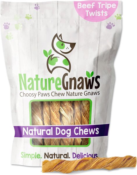 Nature Gnaws 4 - 5" Beef Tripe Twists Dog Treats, 1-lb bag slide 1 of 9