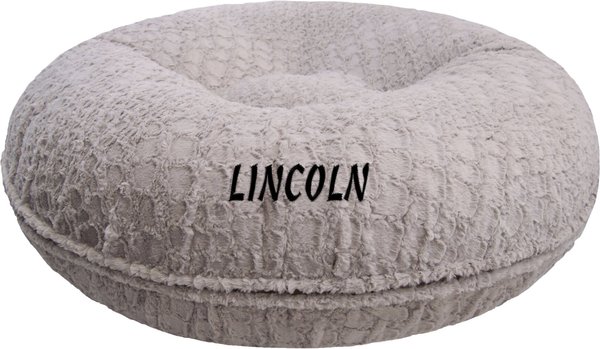 Bessie + Barnie Signature Serenity Grey Bagel Personalized Pillow Cat & Dog Bed with Removable Cover, Medium slide 1 of 7
