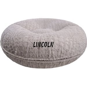 Bessie + Barnie Signature Serenity Grey Bagel Personalized Pillow Cat & Dog Bed with Removable Cover, Medium