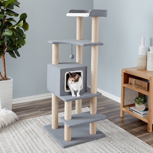 Two By Two The Sequoia 52.1-in Felt Cat Tree & Condo, Grey slide 1 of 4
