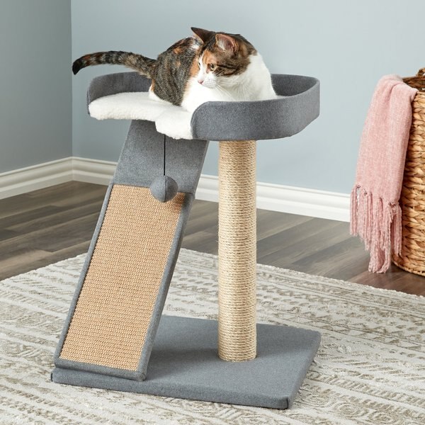 FRISCO 24in Real Carpet Cat Scratching Perch with Toy, Beige
