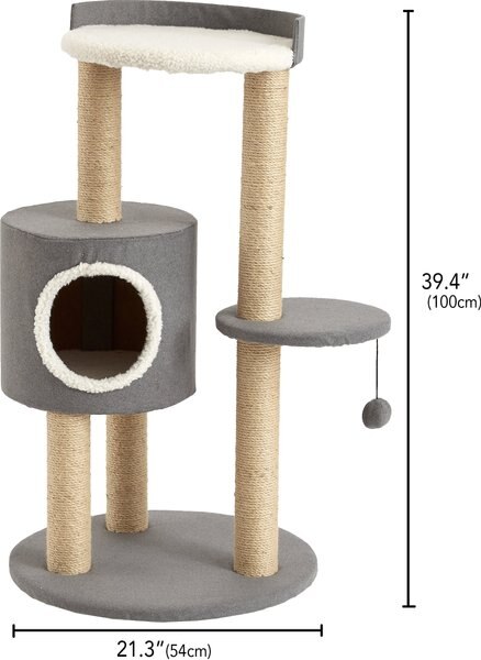 Two By Two The Oak 39.4-in Felt Cat Tree & Condo, Grey