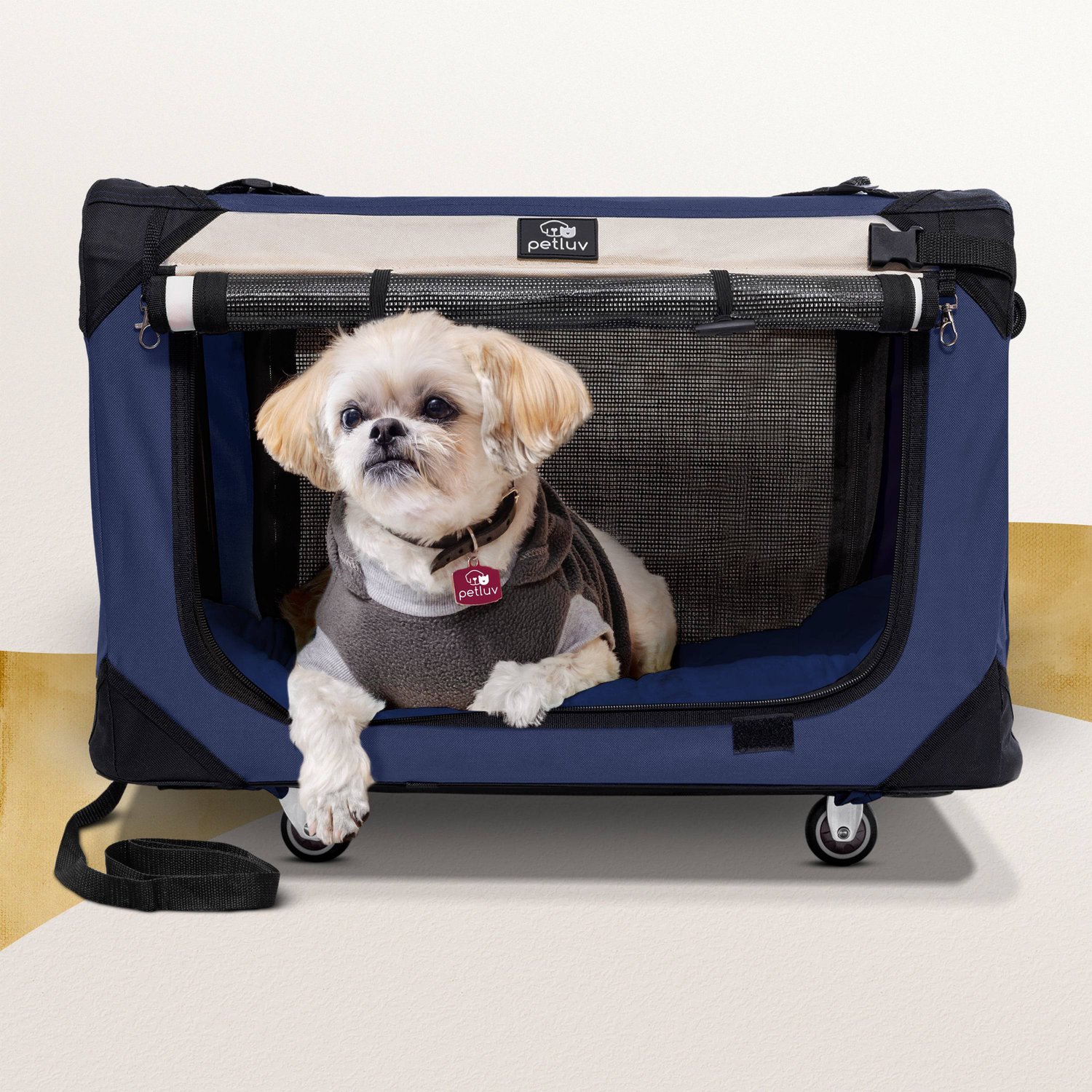 PETLUV PullAlong SoftSided Rolling Cat & Dog Carrier, Navy, Large