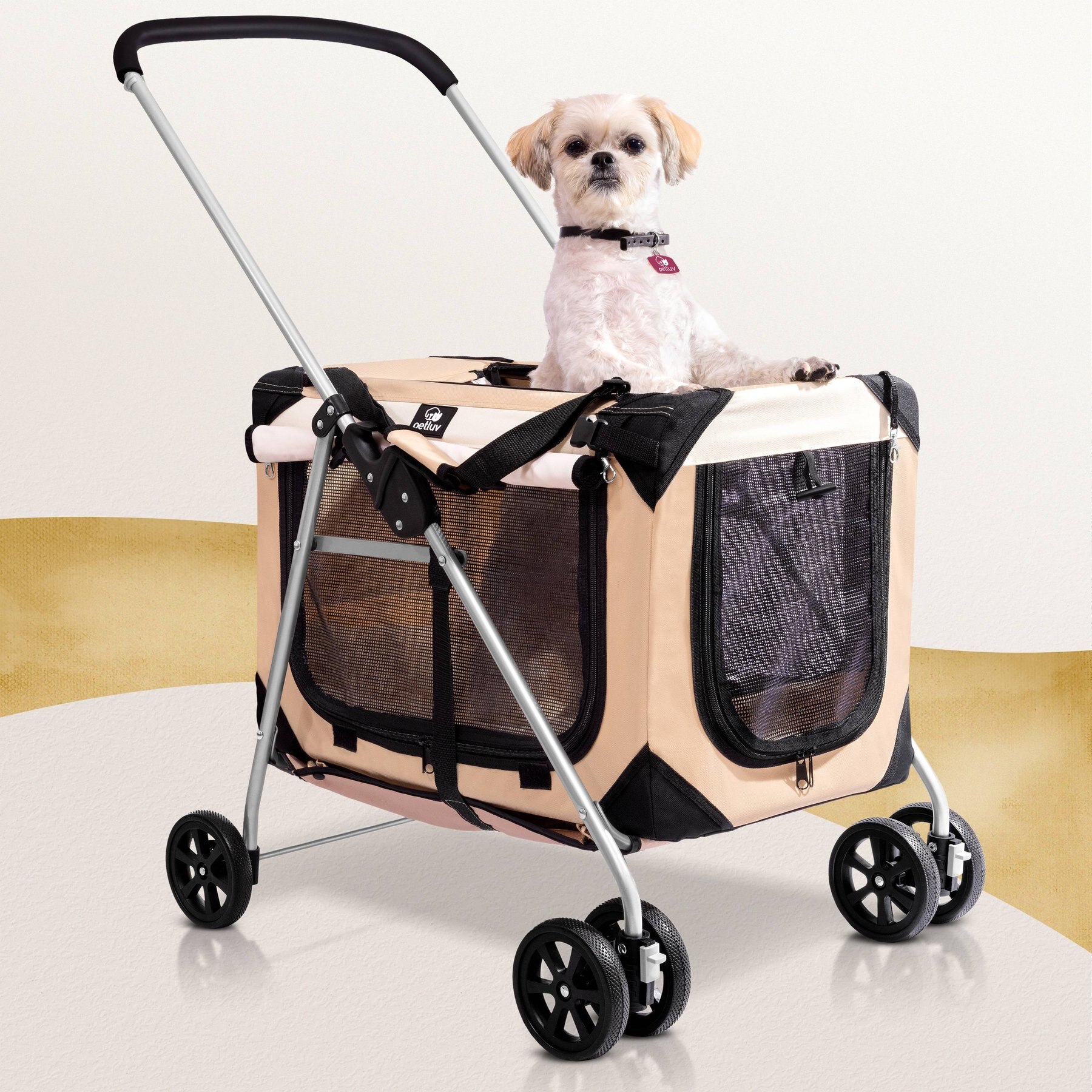PETLUV Premium Pet Stroller, SoftSided Carrier & Travel Crate, Tan