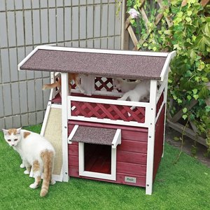 Petsfit Outdoor Cat House w/ Scratching Pad, Red