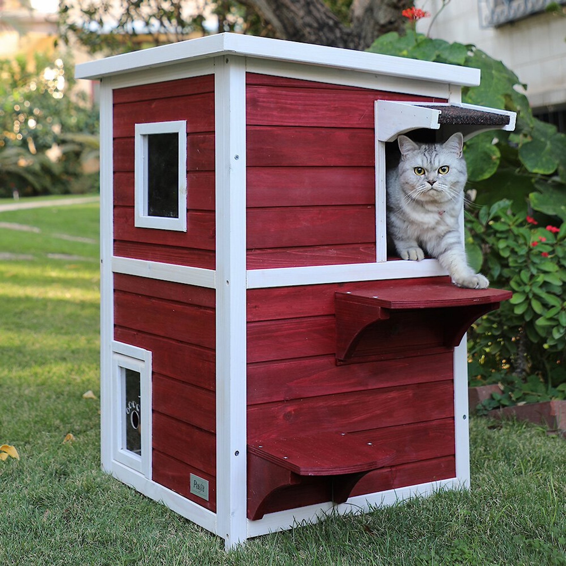 PETSFIT 2 Story Weatherproof Outdoor Cat House Red Chewy