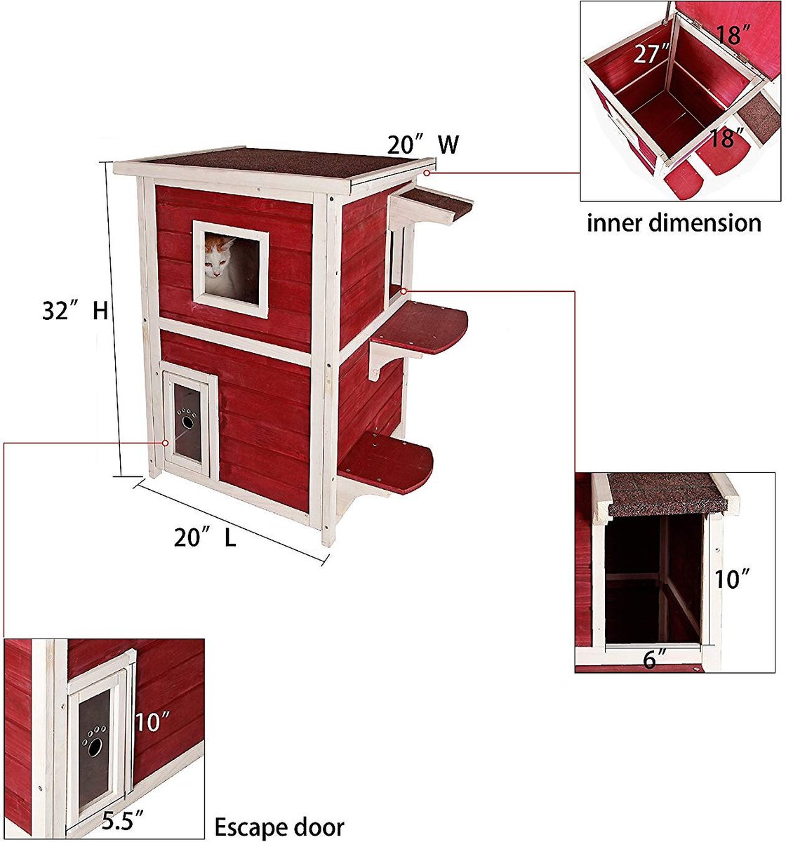 PETSFIT 2 Story Weatherproof Outdoor Cat House Red Chewy