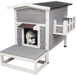 Petsfit Weatherproof Outdoor Cat House with Stairs, Gray