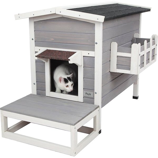 PETSFIT 2-Story Weatherproof Outdoor Cat House, Gray - Chewy.com