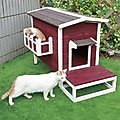 Petsfit Weatherproof Outdoor Cat House with Stairs, Red