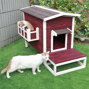 Petsfit Weatherproof Outdoor Cat House with Stairs, Red