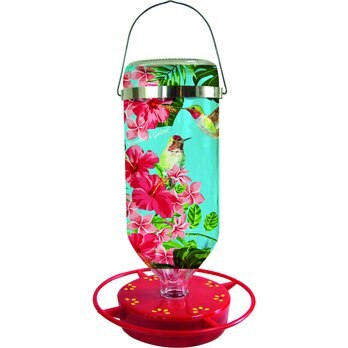 Sunnydaze Decor Red Mosaic Glass Flower Hummingbird Feeder