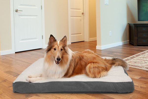 FurHaven Faux Sheepskin & Suede Deluxe Pillow Cat & Dog Bed w/Removable Cover, Gray, X-Large slide 1 of 8