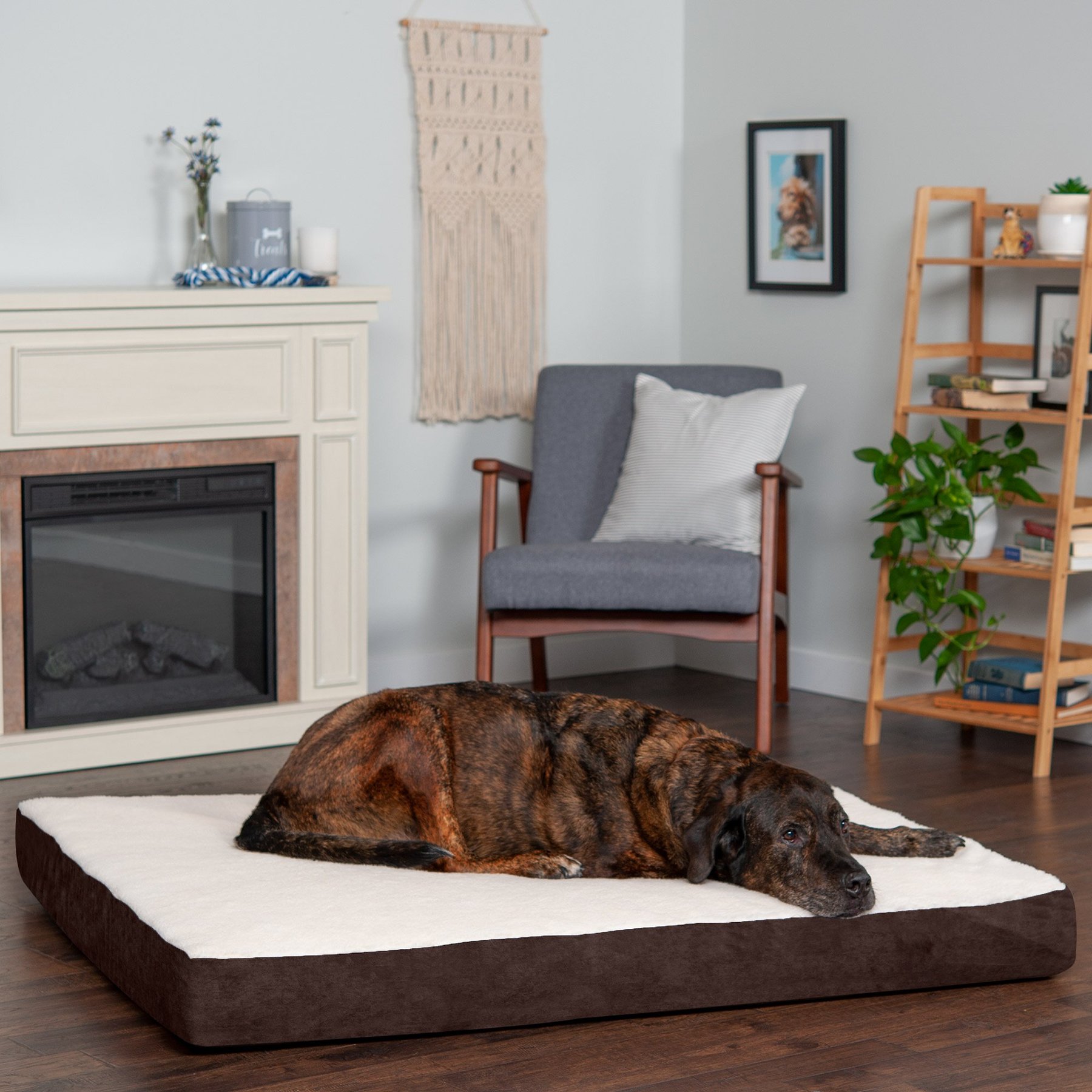 FurHaven Faux Sheepskin & Plaid Deluxe Orthopedic Cat & Dog Bed with Removable Cover