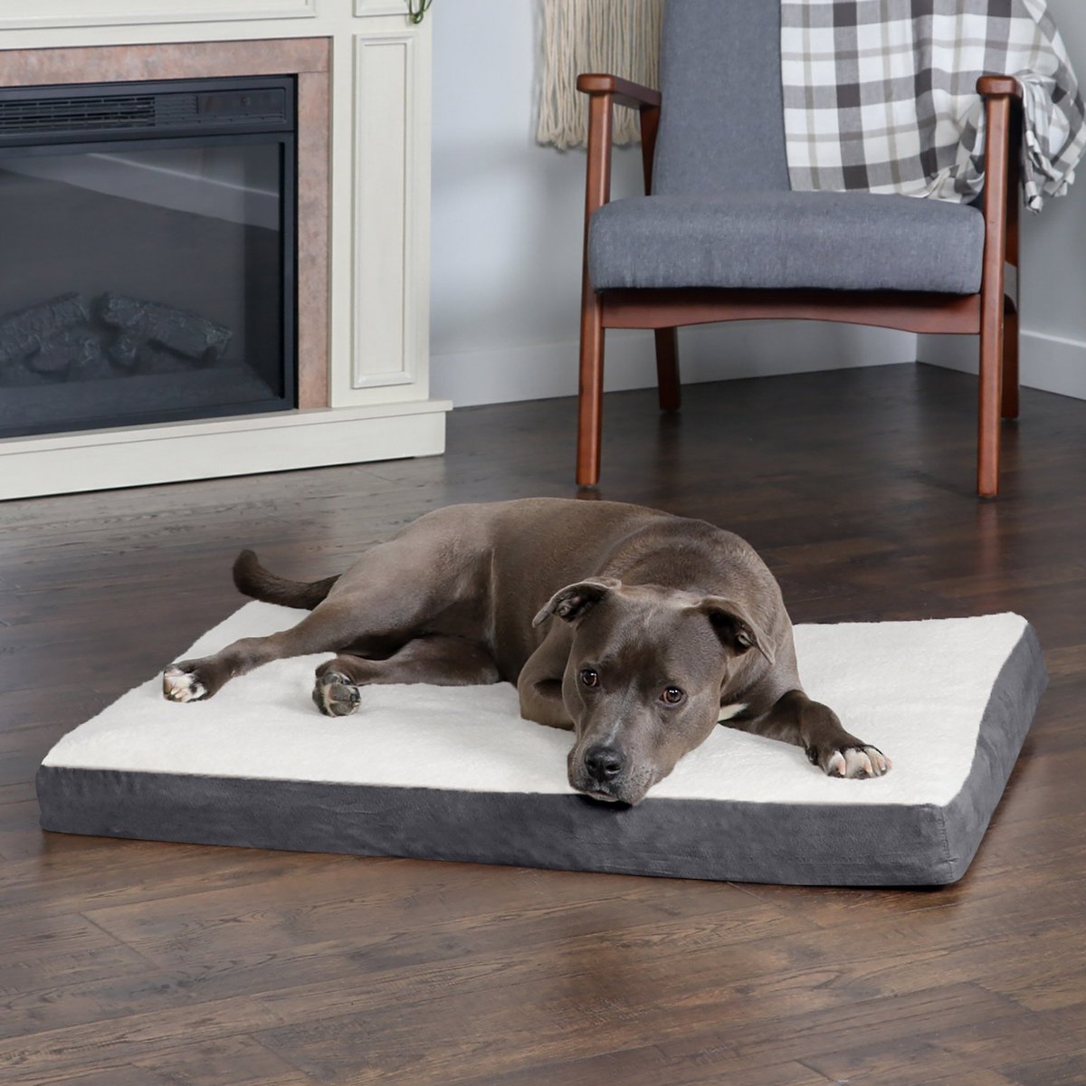 FURHAVEN Faux Sheepskin & Suede Cooling Gel Cat & Dog Bed with Removable  Cover, Gray, Large 