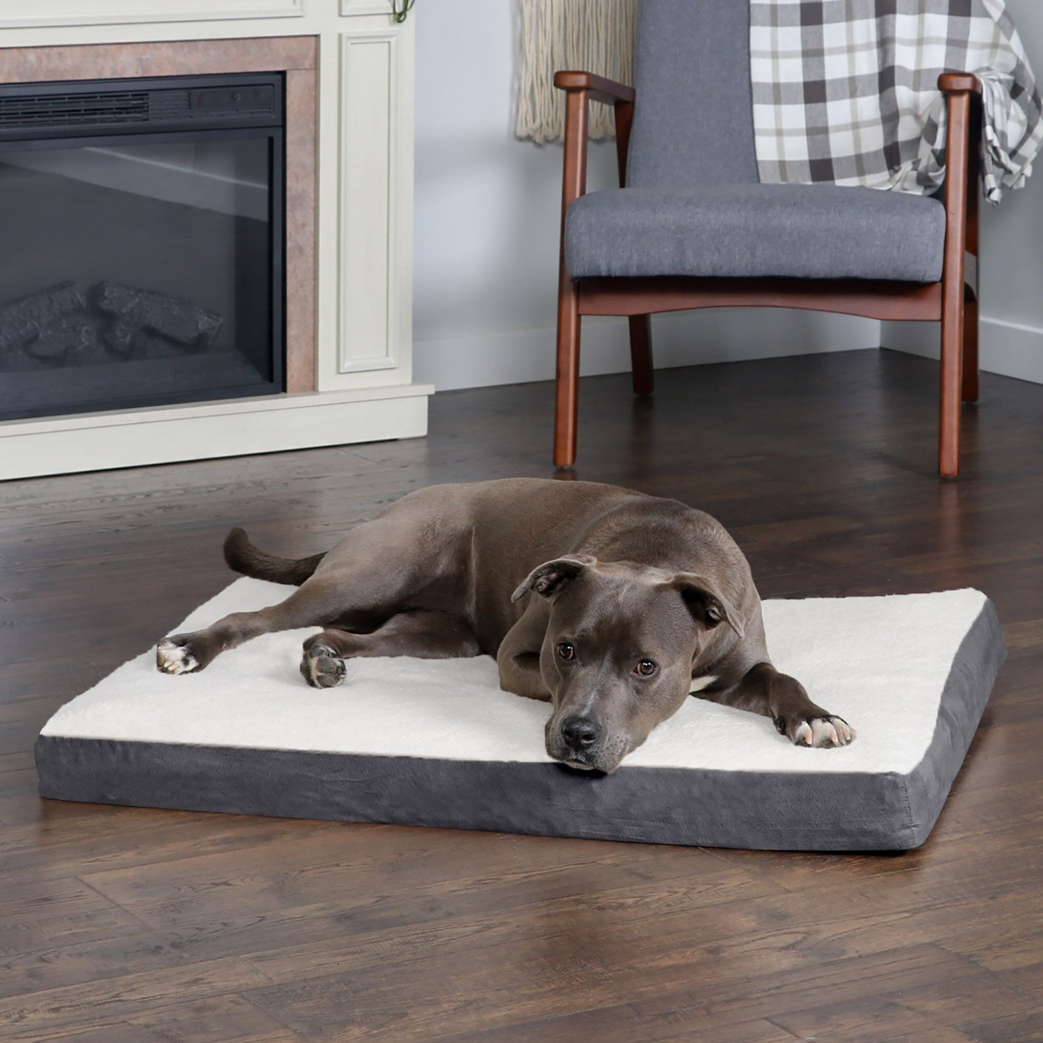 FurHaven Faux Sheepskin & Suede Cooling Gel Cat & Dog Bed with Removable Cover