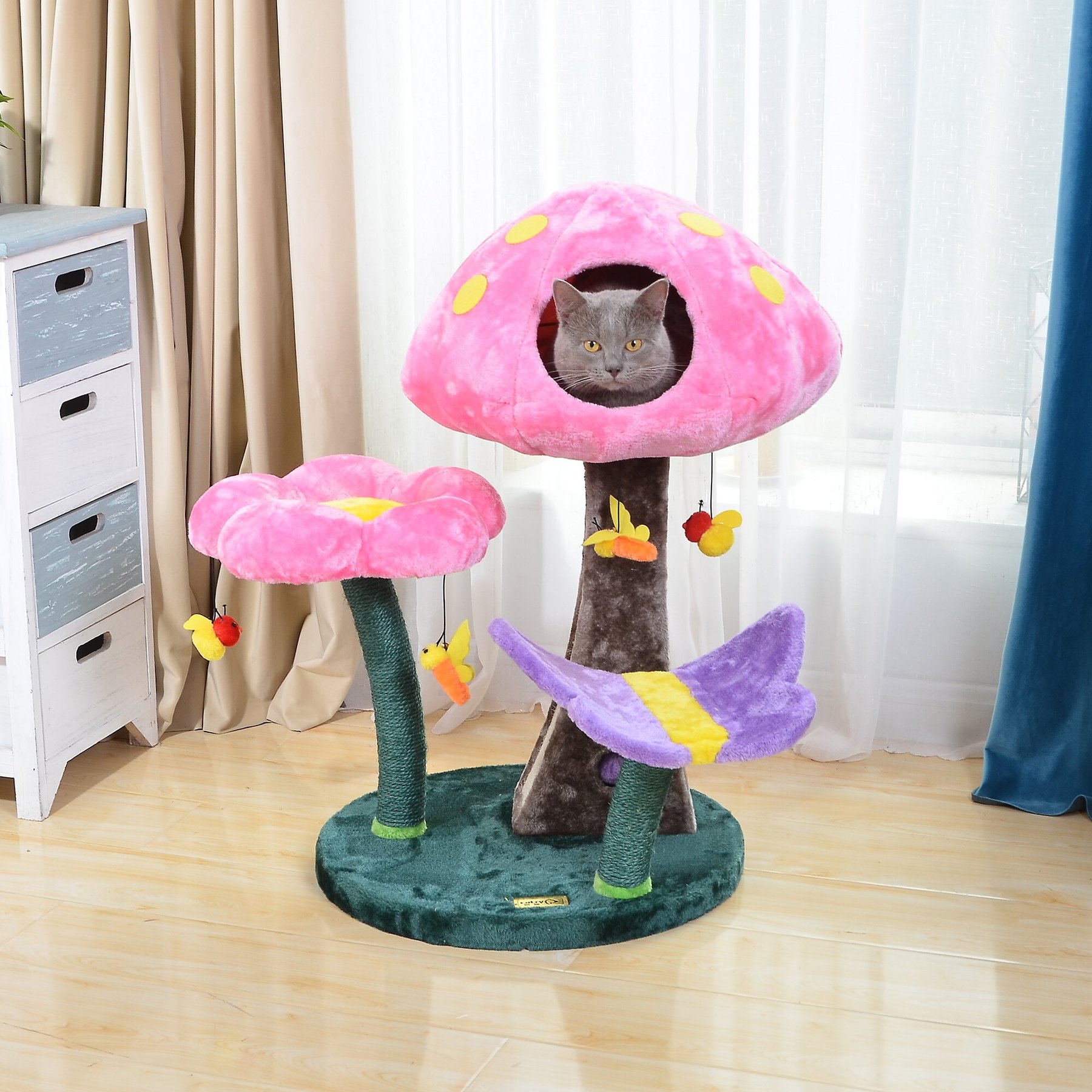 Catry 31.1-in Mushroom Condo, Perch, Scratch Posts Cat Tree, Pink