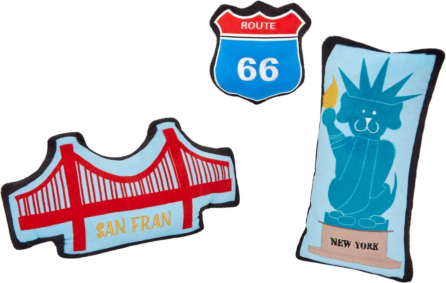 Frisco Road Trip Sightseeing Plush Squeaky Dog Toy, 3 count