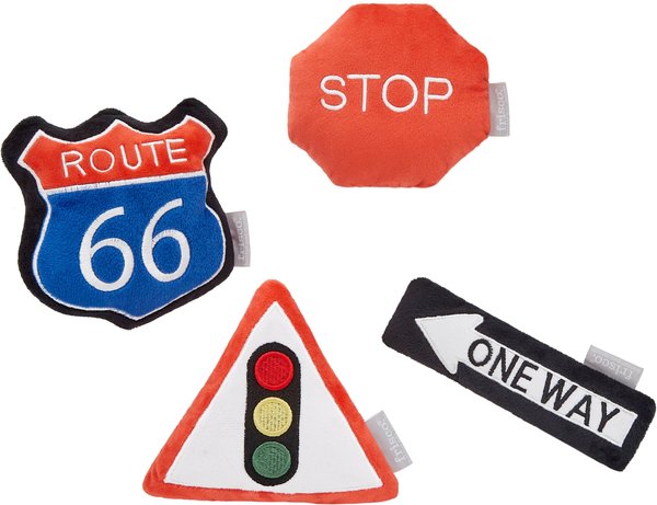 Frisco Road Trip Traffic Signs Plush Squeaky Dog Toy, 4 count slide 1 of 3