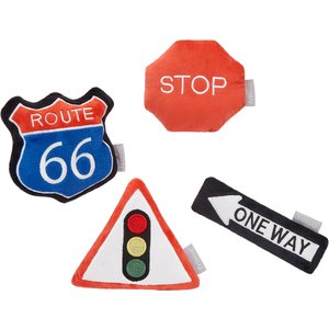 Frisco Road Trip Traffic Signs Plush Squeaky Dog Toy, 4 count