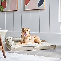 Frisco Faux Linen Corner Personalized Bolster Dog Bed w/Removable Cover, Light Gray, X-Large