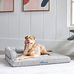 Frisco Faux Linen Corner Personalized Bolster Dog Bed w/Removable Cover, Harbour Blue, XL