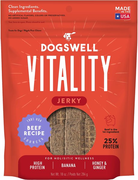 Dogswell Vitality Beef & Banana Jerky Dog Treats, 10-oz bag slide 1 of 8