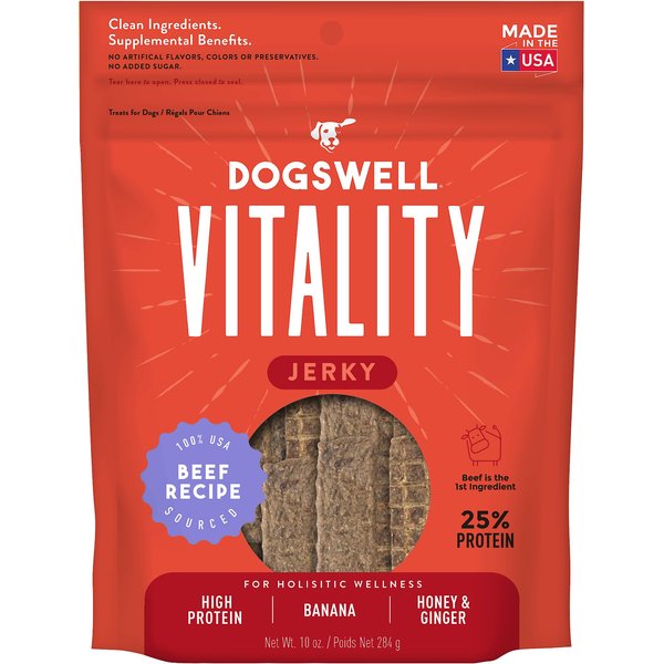DOGSWELL Vitality Beef & Banana Jerky Dog Treats, 10-oz bag - Chewy.com