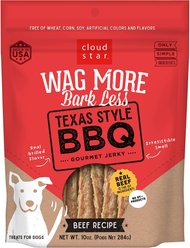 Cloud Star Wag More Bark Less Texas Style BBQ Beef Recipe Grain-Free Jerky Dog Treats, 10-oz bag