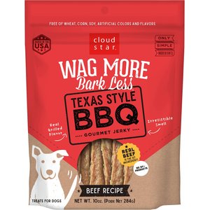 Cloud Star Wag More Bark Less Texas Style BBQ Beef Recipe Grain-Free Jerky Dog Treats, 10-oz bag