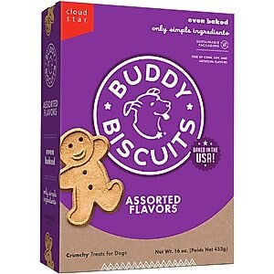Buddy Biscuits Assorted Flavors Roasted Chicken, Grilled Beef, Sharp Cheddar Dog Treats, 16-oz box