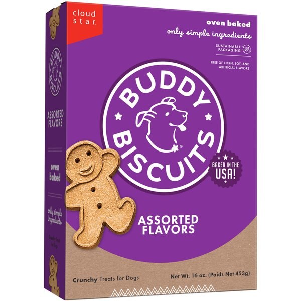 Buddy Biscuits Assorted Flavors with Roasted Chicken, Grilled Beef, Sharp Cheddar Dog Treats, 16-oz box