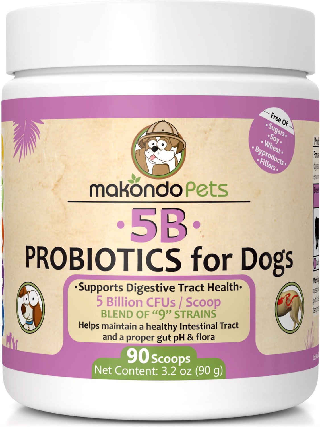 MAKONDO PETS 5B Digestive Health Probiotic Dog Supplement, 3.17oz jar