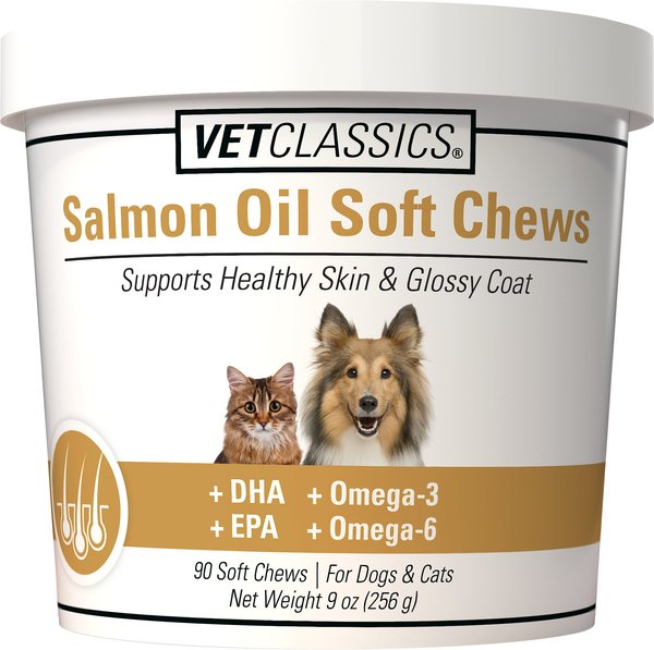 VetClassics Salmon Oil Soft Chews Dog & Cat Supplement, 90 count slide 1 of 8