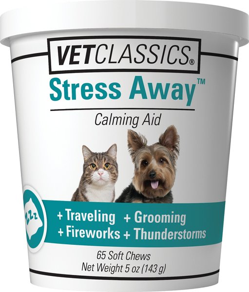 VetClassics Stress Away Calming Aid Soft Chews Dog & Cat Supplement, 65 count slide 1 of 8