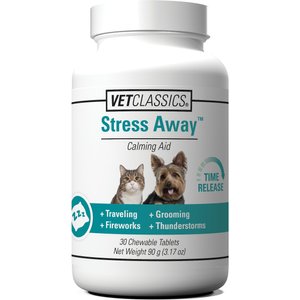 VetClassics Stress Away Calming Aid Chewable Tablets Dog & Cat Supplement, 30 count