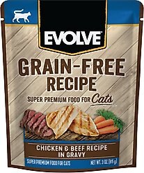 Evolve Chicken & Beef Recipe in Gravy Grain-Free Wet Pouch Cat Food, 3-oz pouch, case of 24