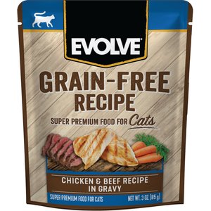 Evolve Chicken & Beef Recipe in Gravy Grain-Free Wet Pouch Cat Food, 3-oz pouch, case of 24
