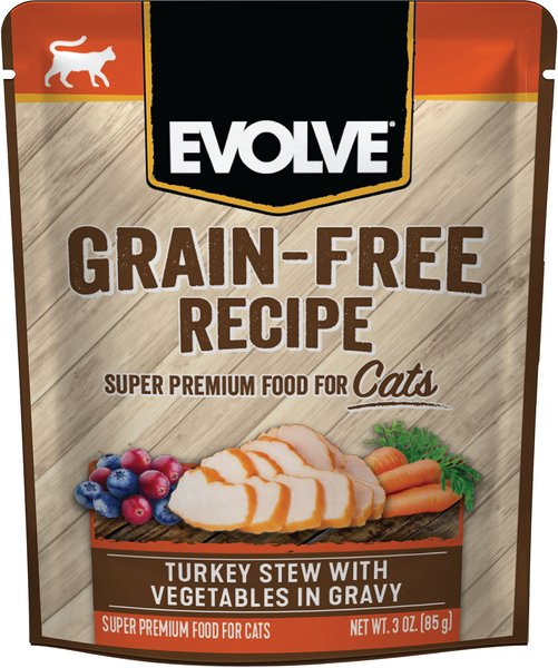 Evolve Turkey Stew with Vegetables in Gravy Grain-Free Wet Pouch Cat Food, 3-oz pouch, case of 24 slide 1 of 9